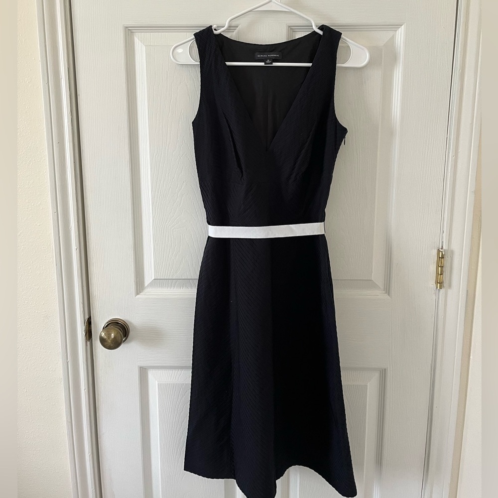 Banana Republic Black Midi Dress with White Waistband